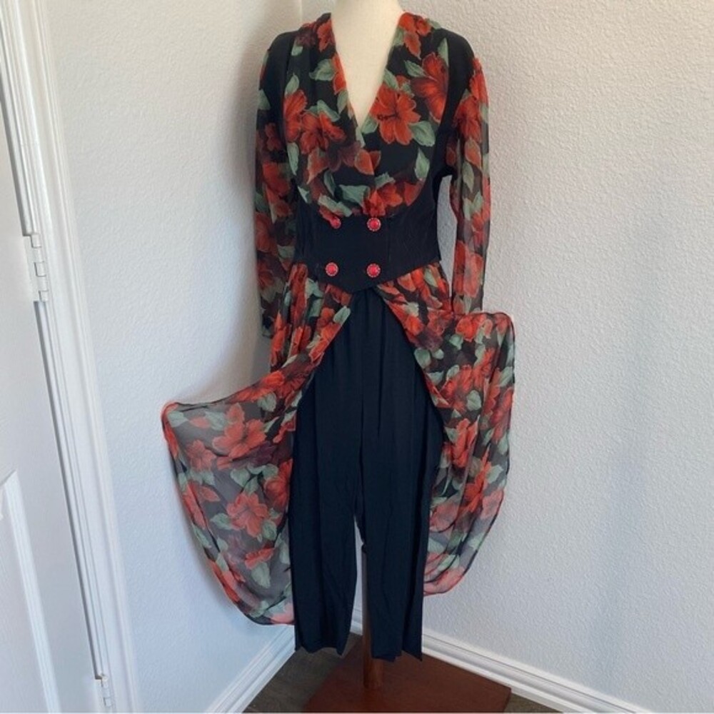 Vintage Sen Shi Chiffon Split Flare Skirt Pants & Jacket Asymmetrical Rare SZ M